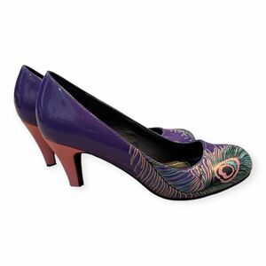 T.U.K. Women’s Purple Teal Peacock Feather High Heel Pumps Size 7
